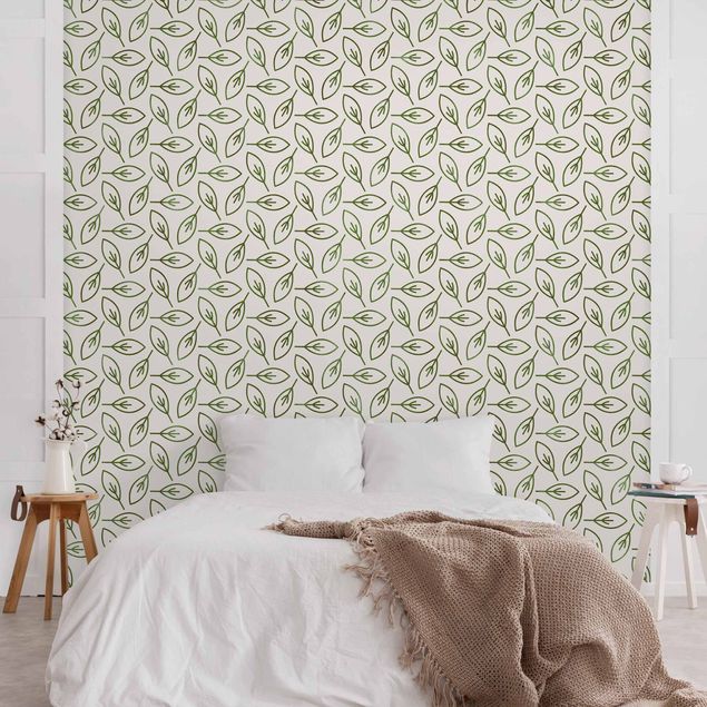 Wallpaper - Natural Pattern Leaf Lines In Green