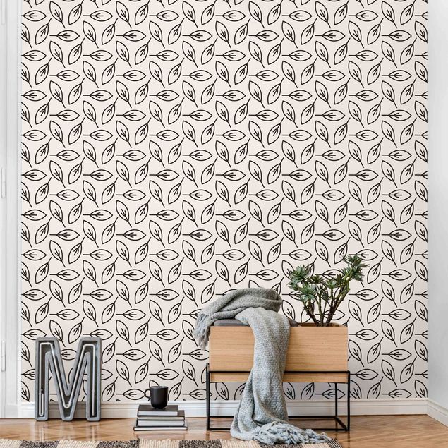 Wallpaper - Natural Pattern Leaf Lines In Black