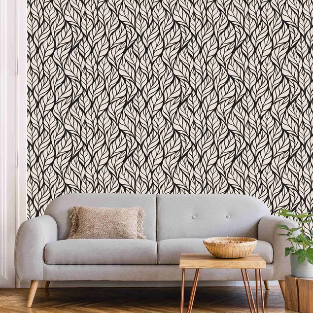 Wallpaper - Natural Pattern Large Leaves On Black