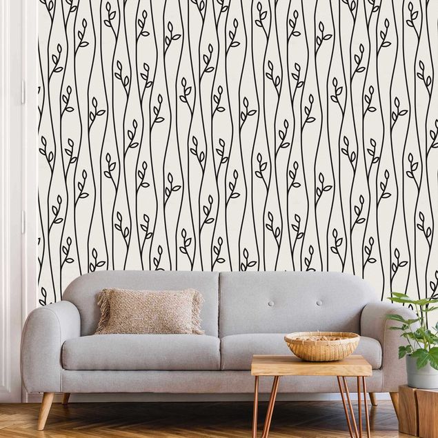Wallpaper - Natural Pattern Plant Lines In Black