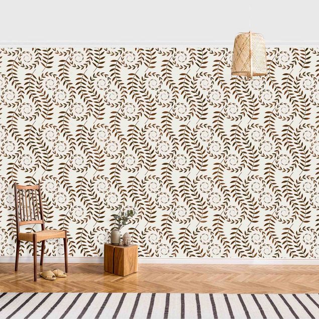 Wallpaper - Natural Pattern Tendrils In Brown