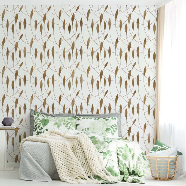 Walpaper - Natural Pattern Sweeping Leaves In Gold