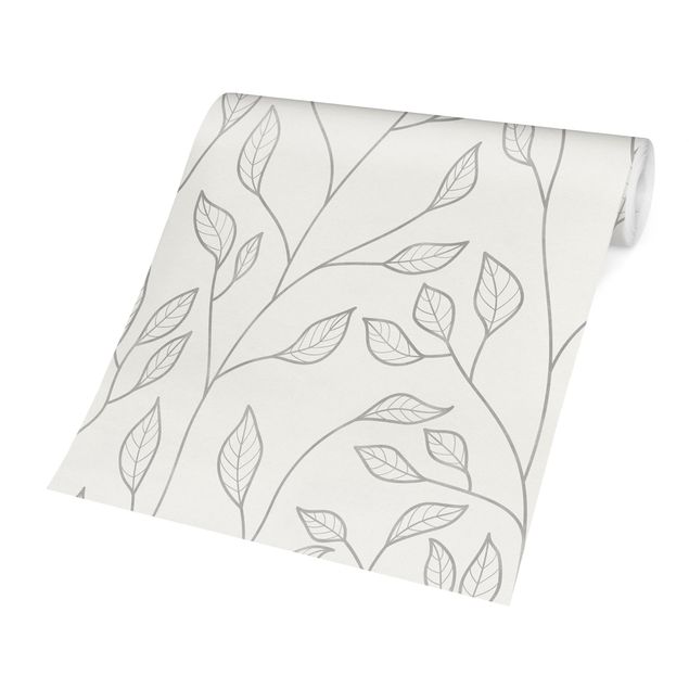 Wallpaper - Natural Pattern Branches With Leaves In Gray
