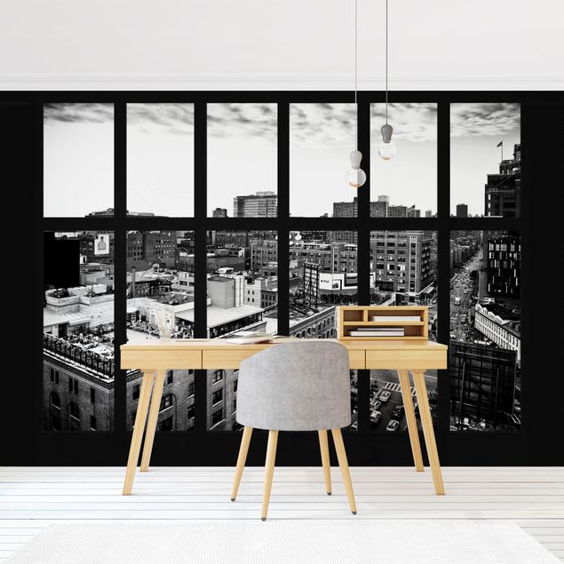 Wallpaper - New York Window View Black And White