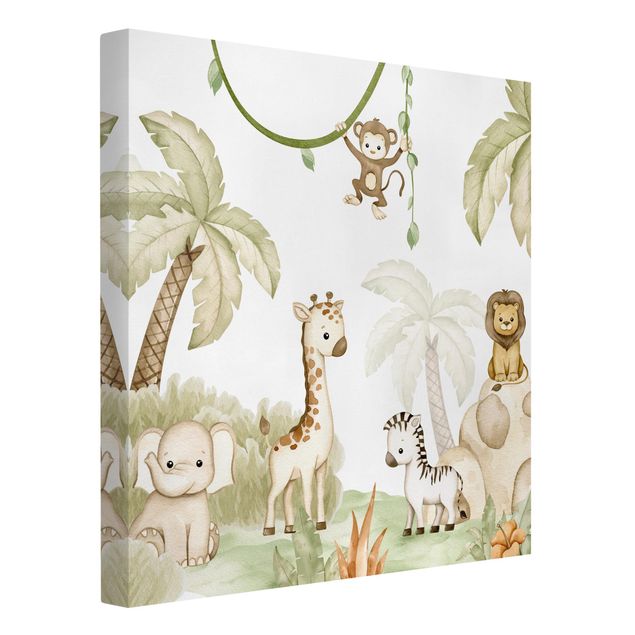 Print on canvas - Cute savannah animals at the edge of the jungle - Square 1:1