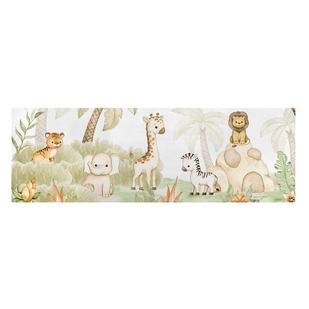 Print on canvas - Cute savannah animals at the edge of the jungle - Panorama 3:1
