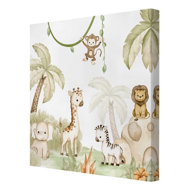 Print on canvas - Cute savannah animals at the edge of the jungle - Square 1:1