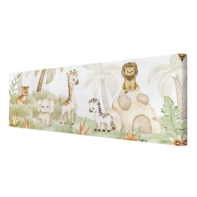 Print on canvas - Cute savannah animals at the edge of the jungle - Panorama 3:1