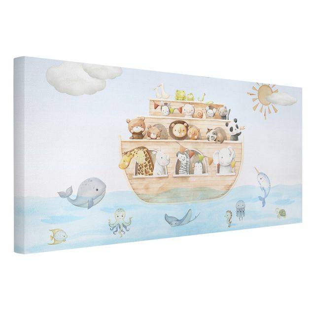 Print on canvas - Cute baby animals on the ark - Landscape format 2:1
