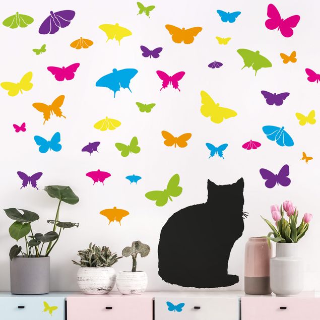 Autocolantes de parede borboletas NO.RS68 Cat and Butterflies