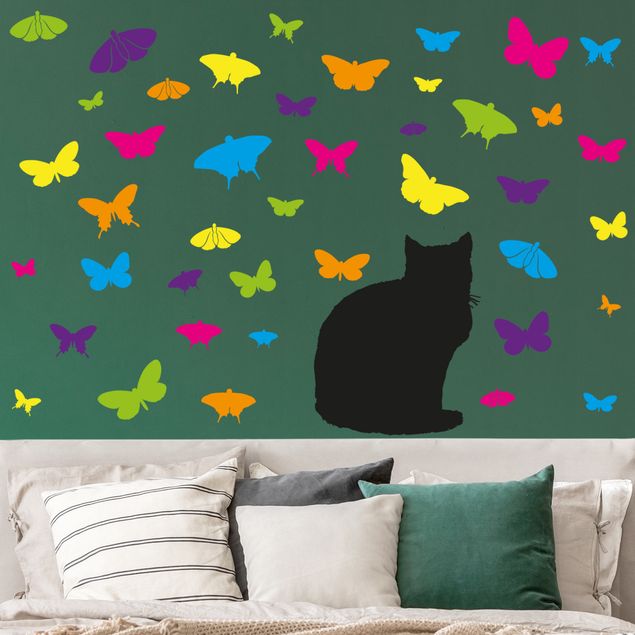 Wall stickers cat NO.RS68 Cat and Butterflies