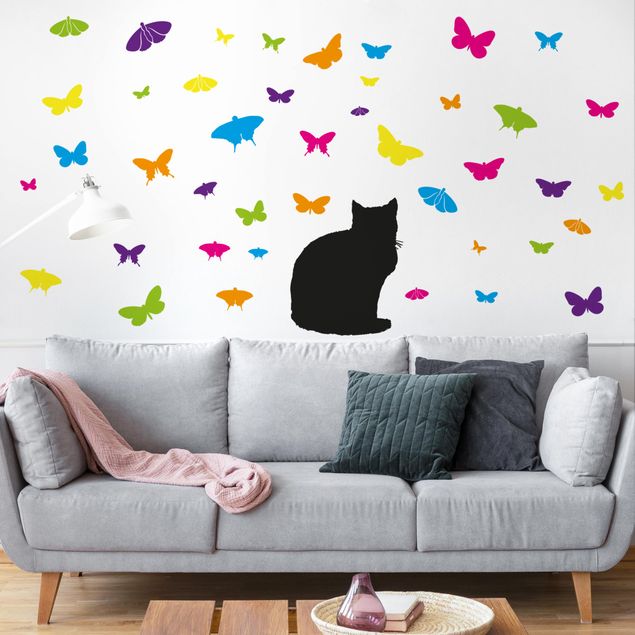 Wall stickers animals NO.RS68 Cat and Butterflies