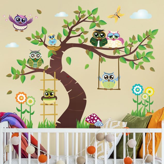Autocolantes de parede pássaros No.YK23 Funny Owl Tree