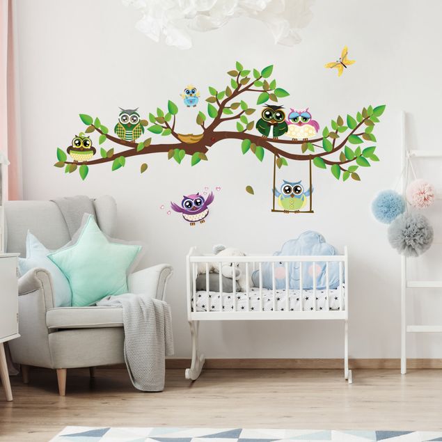 Wall stickers owl No.yk24 Funny owl branch