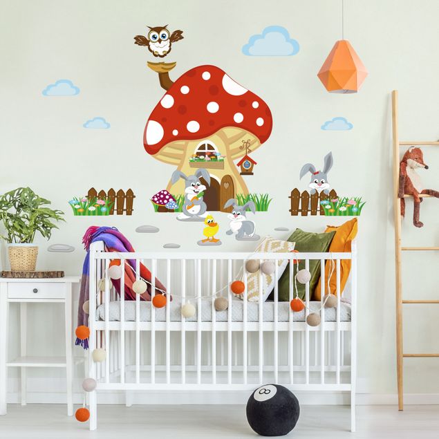 Wall stickers No.yk32 Hasenfamilie lives in the flying mushroom