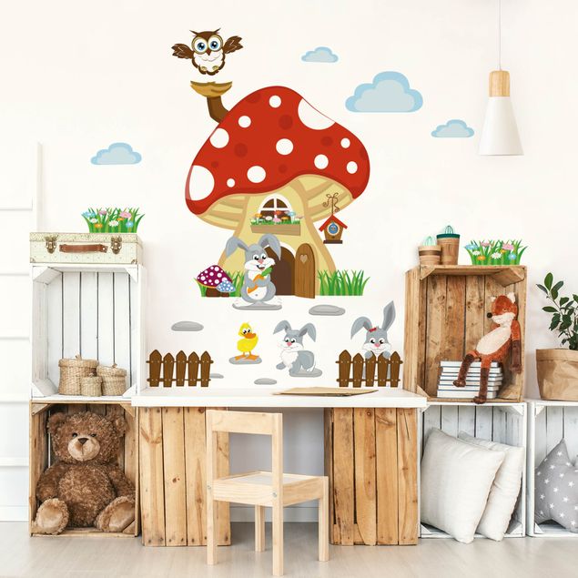 Wall sticker - No.yk32 Hasenfamilie lives in the flying mushroom