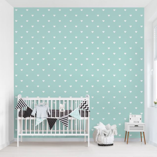Wallpapers No.YK60 White Hearts On Mint Colour