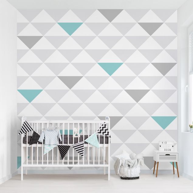 Wallpapers No.YK64 Triangles Grey White Turquoise