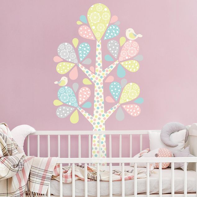 Tree wall art stickers No.yk76 Abstract tree with big drop sheets in pastel