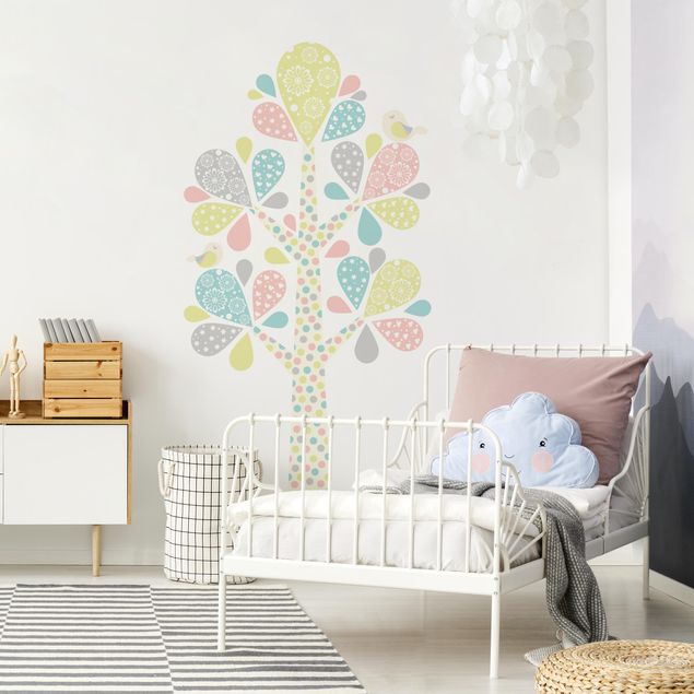 Wall art stickers No.yk76 Abstract tree with big drop sheets in pastel