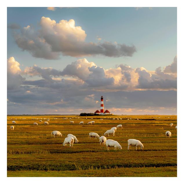 Wallpaper - North Sea Lighthouse With Flock Of Sheep