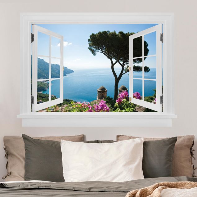 3d wallpaper sticker Open window view from the garden to the sea