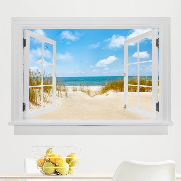 Wall stickers island Open window beach at the North Sea