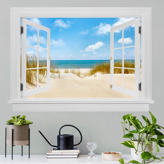 3d wall art stickers Open window beach at the North Sea