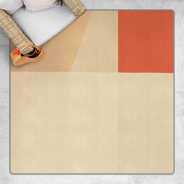 modern abstract rug Orange Square On Beige