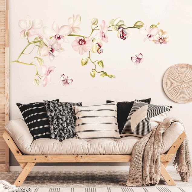 Animal wall decals Orchidenzweig and butterfly in rosé