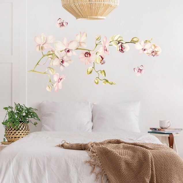 Wall stickers plants Orchidenzweig and butterfly in rosé