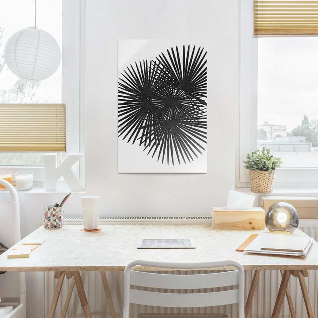 Glass print - Palm Leaves In Black And White