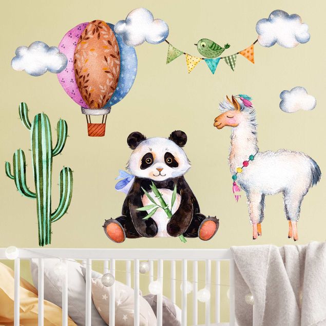 Autocolantes de parede pandas Panda and Lama Watercolor Set