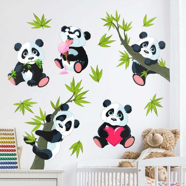 Jungle theme wall stickers Panda bear set heart
