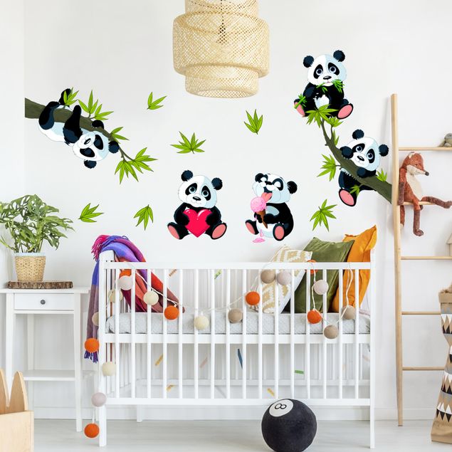 Animal print wall stickers Panda bear set heart