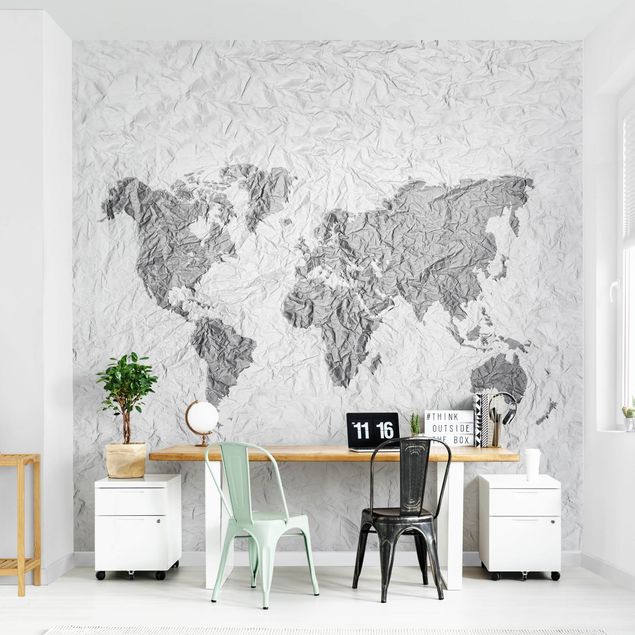 Wallpaper - Paper World Map White Grey