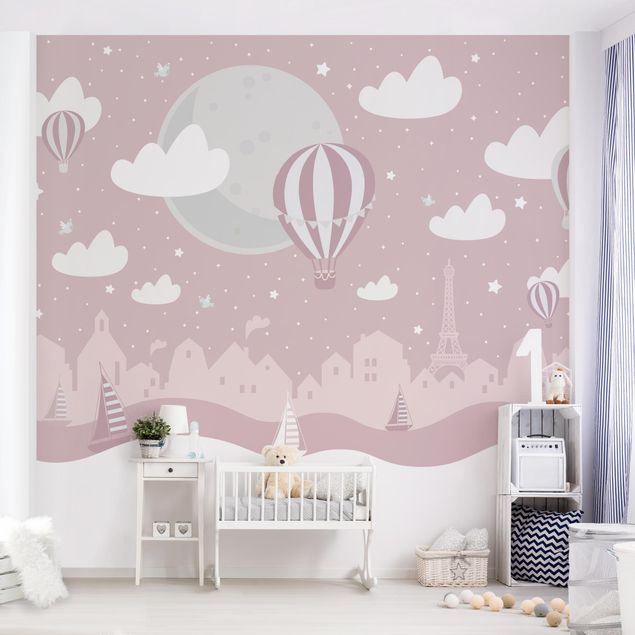 Wallpapers Paris With Stars And Hot Air Balloon In Pink