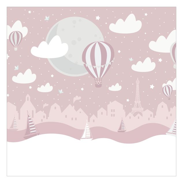 Wallpaper - Paris With Stars And Hot Air Balloon In Pink