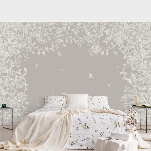 Wallpaper - Pastel Flower Tendrils Chinoiserie