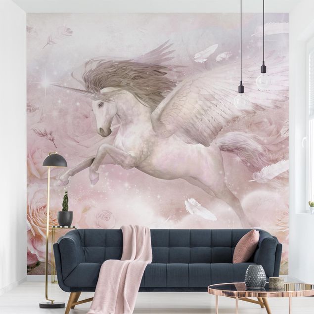 Wallpaper - Pegasus Unicorn With Roses