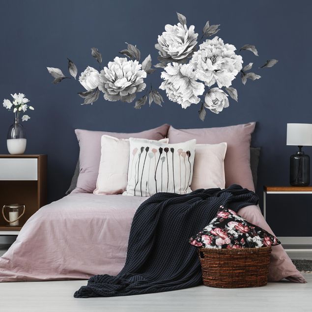 Wall stickers plants Peonies set - black and white dark