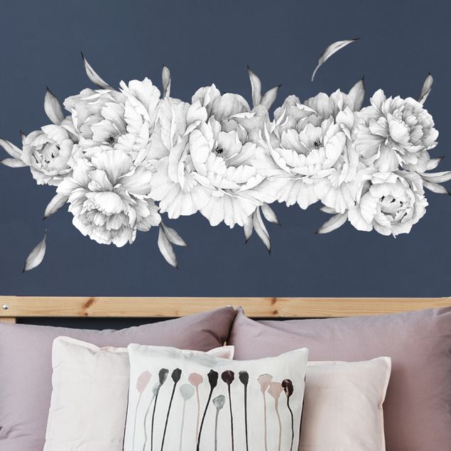 Leaf wall stickers Peonies set - black and white bright