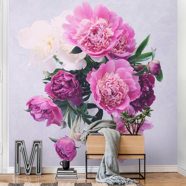 Wallpaper - Peonies Shabby Pink White