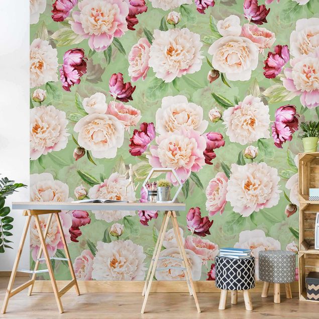 Wallpapers Peonies On Mint Green