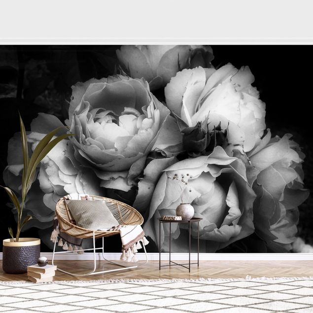 Wallpapers Peonies On Black Shabby Black And White