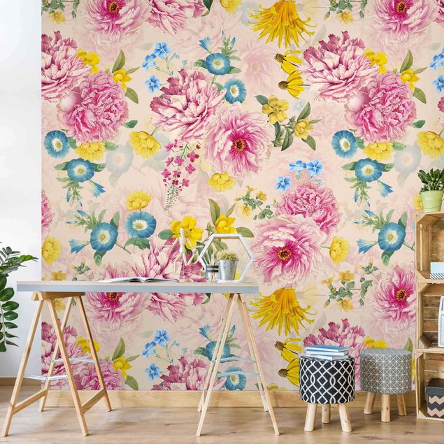 Wallpapers Peony Pattern With Yellow