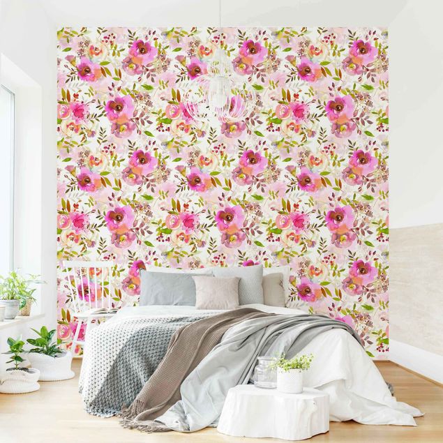 Wallpaper - Pink Watercolour Flowers