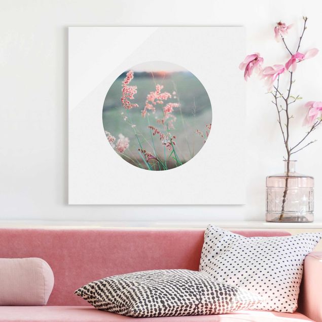 Glas Magnetboard Pink Flowers In A Circle
