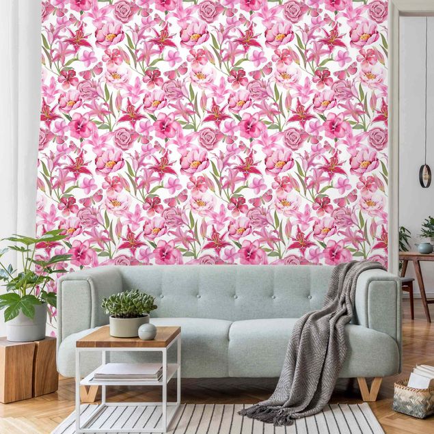Wallpaper - Pink Flowers With Butterflies