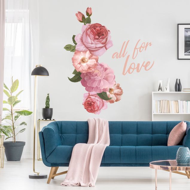 Romantic wall stickers Pink garden roses